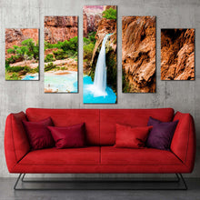 Load image into Gallery viewer, havasu falls canvas wall art arizona beautiful brown rock waterfall multi canvas artwork waterfall rocks blue water 5 piece canvas print For Living Room
