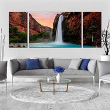 Load image into Gallery viewer, havasu  falls  canvas  wall  art  arizona  blue  lake  waterfall  3  piece  canvas  print  brown  mountain  havasupai  waterfall  triptych  multi  canvas For Living Room
