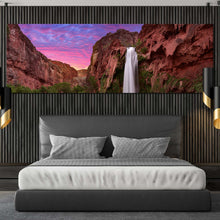 Load image into Gallery viewer, havasu  falls  canvas  wall  art  arizona  brown  mountain  waterfalls  1  piece  canvas  print  green  trees  grand  canyon  waterfall  canvas  artwork For Bedroom
