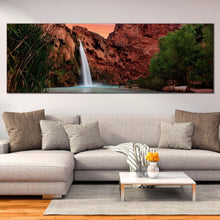 Load image into Gallery viewer, havasu  falls  canvas  wall  art  arizona  grand  canyon  white  waterfall  1  piece  canvas  print  brown  mountain  havasupai  waterfall  canvas  artwork In Living Room
