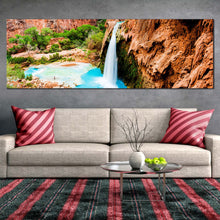 Load image into Gallery viewer, havasu  waterfalls  canvas  wall  art  waterfall  rock  blue  water  canvas  artwork  arizona  beautiful  brown  rock  waterfall  1  piece  canvas  print For Living Room
