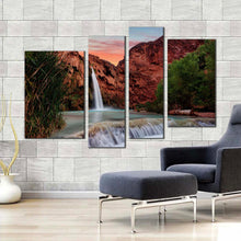 Load image into Gallery viewer, havasupai waterfall canvas wall art brown grand canyon mountain waterfall 4 piece canvas print arizona white havasu falls multiple canvas for living room
