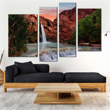 Load image into Gallery viewer, 4pA_Brownhavasupai waterfall canvas wall art brown grand canyon mountain waterfall 4 piece canvas print arizona white havasu falls multiple canvas for your living room 
