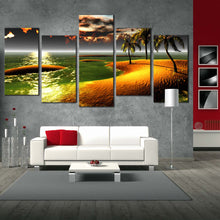 Load image into Gallery viewer, hawaiian beach and palms tropical paradise sunset 5 piece canvas home decor For Living Room
