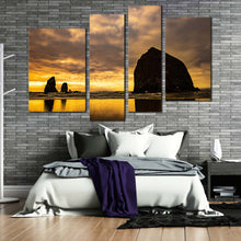 Load image into Gallery viewer, haystack ocean canvas wall art yellow sky cannon beach canvas print the needles multi canvas black ocean rocks 4 piece canvas for bedroom
