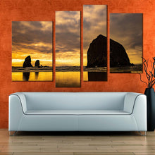 Load image into Gallery viewer, haystack ocean canvas wall art yellow sky cannon beach canvas print the needles multi canvas black ocean rocks 4 piece canvas
