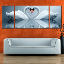 Load image into Gallery viewer, heart  swans  canvas  wall  art  beautiful  grey  background  3  piece  multi  canvas  artwork  romantic  love  white  swans  reflection  triptych  canvas  print For Living Room
