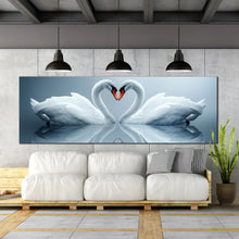 Load image into Gallery viewer, heart  swans  canvas  wall  art  beautiful  grey  background  panoramic  canvas  print  romantic  love  white  swans  reflection  1  piece  canvas  1 For Living Room
