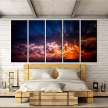 Load image into Gallery viewer, heavenly sunbeam through gray dark skies canvas print For Bedroom
