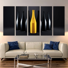 Load image into Gallery viewer, high end champagne bottles canvas Dark background 5 panel canvas prints for Living Room
