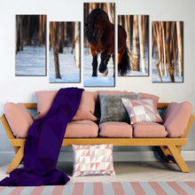 Load image into Gallery viewer, horse alone canvas print white snow horse forest 5 piece canvas wall art horse freedom multi canvas For Living Room
