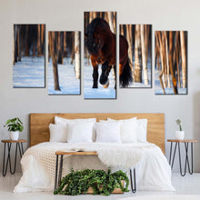 Load image into Gallery viewer, horse alone canvas print white snow horse forest 5 piece canvas wall art horse freedom multi canvas For Bedroom
