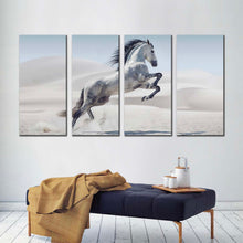 Load image into Gallery viewer, horse animal canvas print galloping white horse 4 piece canvas wall art grey horse in nature multiple canvas For Living room
