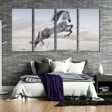 Load image into Gallery viewer, horse animal canvas print galloping white horse 4 piece canvas wall art grey horse in nature multiple canvas In Bedroom
