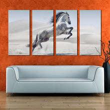 Load image into Gallery viewer, horse animal canvas print galloping white horse 4 piece canvas wall art grey horse in nature multiple canvas In Your Living room
