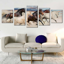 Load image into Gallery viewer, horse animal canvas print horses desert at desert 5 piece canvas wall art brown white horses canvas set pack of galloping horses multi canvas For Living room
