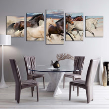 Load image into Gallery viewer, horse animal canvas print horses desert at desert 5 piece canvas wall art brown white horses canvas set pack of galloping horses multi canvas For Dining Room
