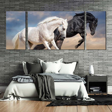 Load image into Gallery viewer, horse  animal  canvas  wall  art  two  horses  running  dust  3  piece  canvas  print  black  and  white  horses  couple  multiple  canvas For Bedroom
