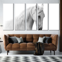 Load image into Gallery viewer, horse closeup canvas wall art grey gelding horse 5 piece canvas print white horse portrait multiple canvas In Living room
