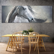 Load image into Gallery viewer, horse  closeup  canvas  wall  art  grey  white  horse  1  piece  canvas  artwork  horse  portrait  canvas  print In Dinning Room
