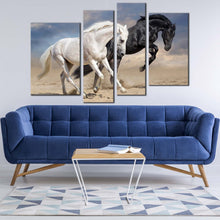 Load image into Gallery viewer, horse couple canvas print two horses in nature 4 piece canvas wall art black and white horses multi canvas artwork for your living room 
