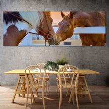 Load image into Gallery viewer, horse  couple  canvas  wall  art  brown  horses  in  love  1  piece  canvas  print  horses  in  yellow  sunrise  canvas  artwork For Dinning Room
