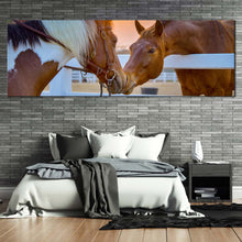Load image into Gallery viewer, horse  couple  canvas  wall  art  brown  horses  in  love  1  piece  canvas  print  horses  in  yellow  sunrise  canvas  artwork For Bedroom
