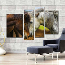 Load image into Gallery viewer, horse couple canvas wall art white brown romantic horses 4 piece canvas set stallion horses canvas print for your living room 
