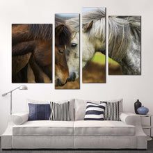 Load image into Gallery viewer, horse couple canvas wall art white brown romantic horses 4 piece canvas set stallion horses canvas print
