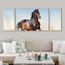 Load image into Gallery viewer, horse  dust  canvas  print  horse  white  desert  canvas  set  brown  stallion  horse  portrait  3  piece  canvas  wall  art For Living Room
