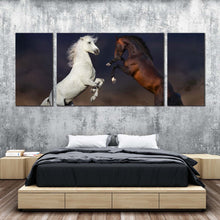 Load image into Gallery viewer, horse  fight  canvas  wall  art  white  brown  horses  3  piece  canvas  set  two  horses  at  desert  triptych  canvas  print For Bedroom
