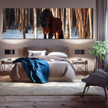 Load image into Gallery viewer, horse  gallop  canvas  wall  art  brown  horse  runs  in  winter  1  piece  canvas  artwork  horse  white  snow  trees  canvas  print For Bedroom
