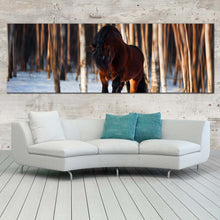 Load image into Gallery viewer, horse  gallop  canvas  wall  art  brown  horse  runs  in  winter  1  piece  canvas  artwork  horse  white  snow  trees  canvas  print For Living Room
