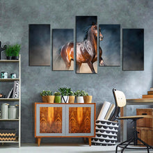 Load image into Gallery viewer, horse galloping canvas print bay stallion run 5 piece canvas wall art brown chestnut horse multiple canvas In Living room
