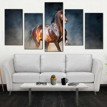 Load image into Gallery viewer, horse galloping canvas print bay stallion run 5 piece canvas wall art brown chestnut horse multiple canvas For Your Living room
