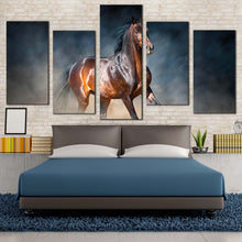 Load image into Gallery viewer, horse galloping canvas print bay stallion run 5 piece canvas wall art brown chestnut horse multiple canvas For Bedroom
