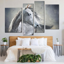 Load image into Gallery viewer, horse portrait canvas print horse closeup 4 piece canvas wall art white grey horse canvas set for bedroom
