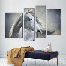 Load image into Gallery viewer, horse portrait canvas print horse closeup 4 piece canvas wall art white grey horse canvas set
