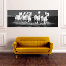 Load image into Gallery viewer, horses  beach  canvas  print  black  and  white  horses  beach  1  piece  canvas  wall  art  horses  herd  in  water  canvas  artwork In Living Room
