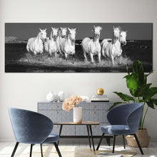 Load image into Gallery viewer, horses  beach  canvas  print  black  and  white  horses  beach  1  piece  canvas  wall  art  horses  herd  in  water  canvas  artwork For Living Room
