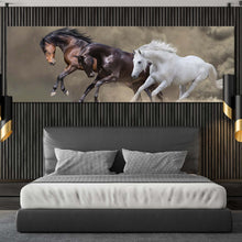 Load image into Gallery viewer, horses  dust  canvas  print  brown  white  black  horses  1  piece  canvas  wall  art  horses  dust  wide  canvas For Bedroom
