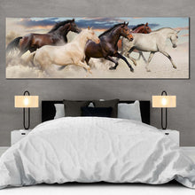 Load image into Gallery viewer, horses  galloping  canvas  wall  art  five  running  horses  canvas  print  herd  of  brown  white  horses  1  piece  canvas  artwork For Bedroom
