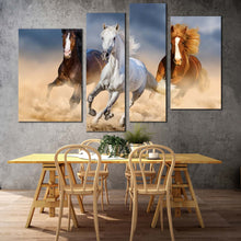 Load image into Gallery viewer, horses galloping canvas wall art group of horses in desert canvas print herd of black brown horses 4 piece multi canvas
