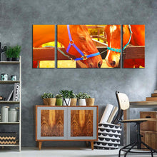 Load image into Gallery viewer, horses  heads  canvas  wall  art  horses  in  orange  sun  3  piece  multi  canvas  brown  horses  in  love  canvas  print
