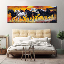 Load image into Gallery viewer, horses  herd  canvas  wall  art  orange  horses  digital  painting  1  piece  canvas  print  white  black  horses  splashes  water  canvas  artwork For Bedroom
