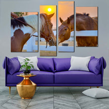 Load image into Gallery viewer, horses kissing canvas print brown white horse in field 4 piece multiple canvas horses friendship canvas wall art for your living room 
