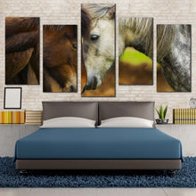 Load image into Gallery viewer, horses kissing canvas wall art horse couple 5 piece canvas print brown white romantic horses multiple canvas For Your Bedroom
