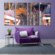 Load image into Gallery viewer, horses kissing canvas wall art pair of brown and white horses multiple canvas horses couple 4 piece canvas print For Living room
