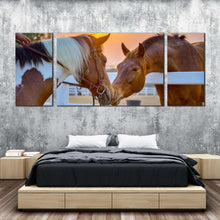 Load image into Gallery viewer, horses  love  canvas  wall  art  horses  in  yellow  sunrise  3  piece  canvas  brown  horses  kissing  canvas  print For Bedroom
