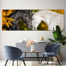 Load image into Gallery viewer, horses  portrait  canvas  print  horses  in  orange  autumn  wide  canvas  black  and  white  horses  1  piece  canvas  wall  art In Living Room
